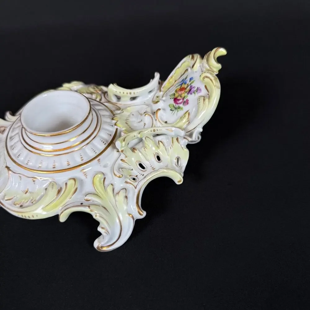 Antique Carl Thieme Dresden Porcelain candle stick candleholder floral gold gild